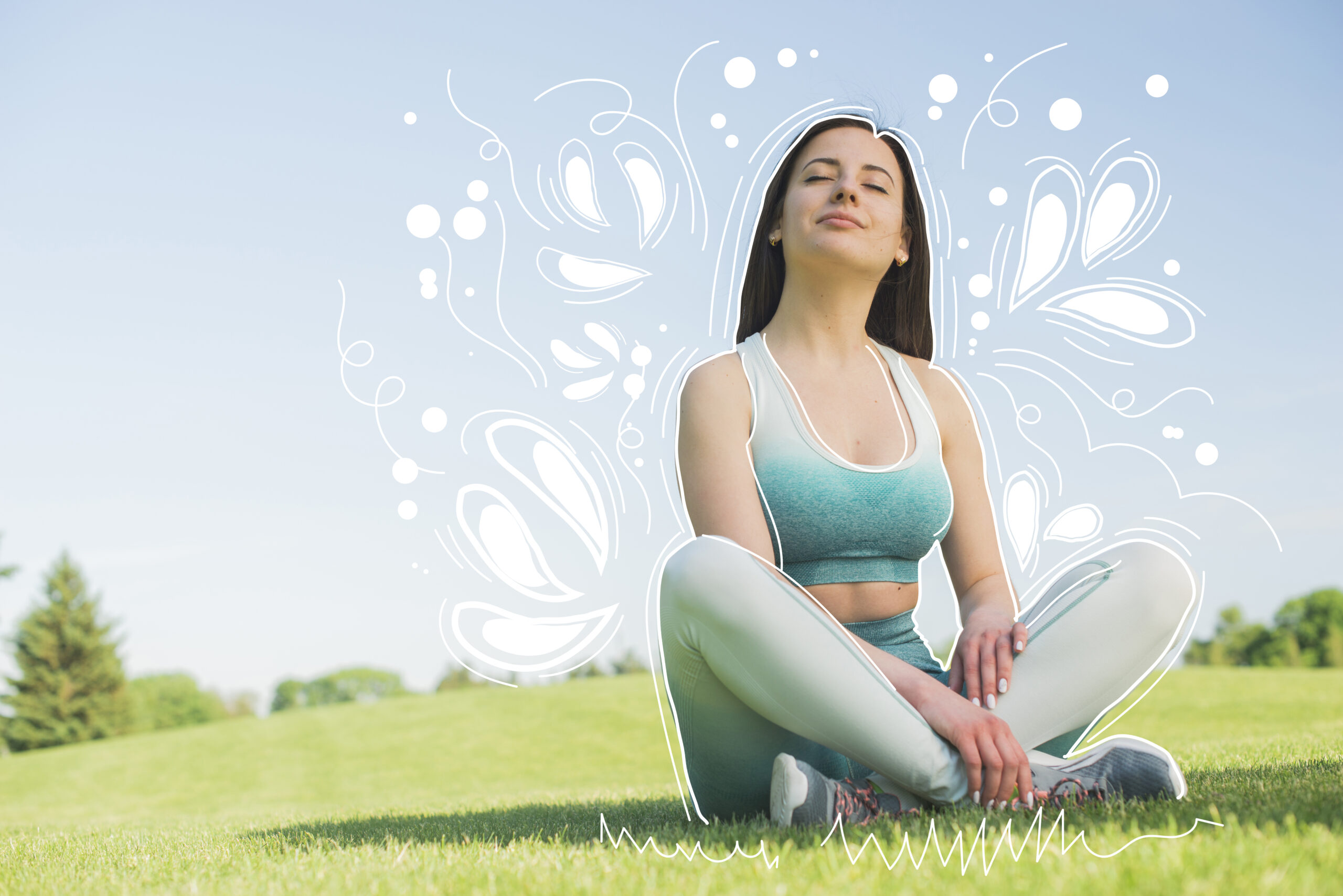 athlete playing sport with hand drawn doodles